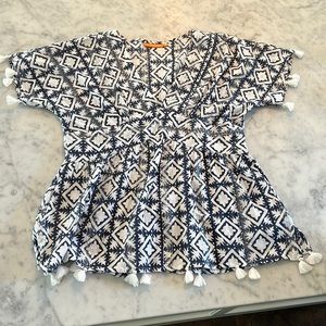 Women’s small, navy and white geometric top with silver metallic accents.